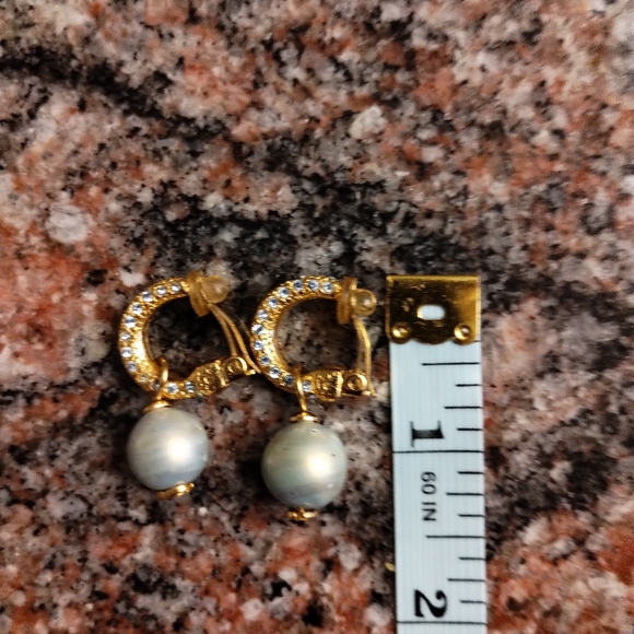 Chanel Vintage Earrings Coco Logo Motif Swing Pale Blue Rhinestone Gold Plated - Picture 8 of 12